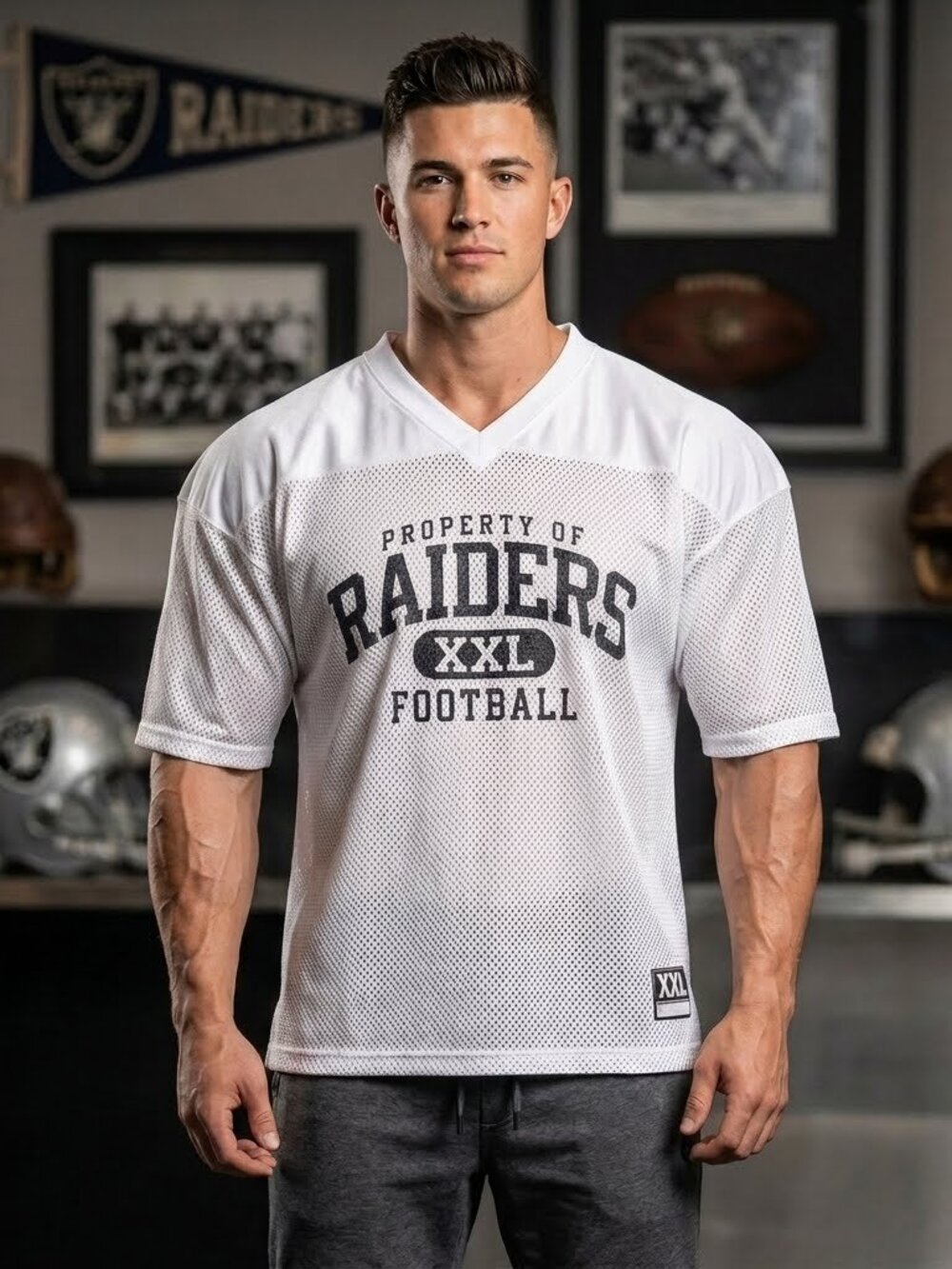 Reebok Raiders Gridiron Classic White Mesh V-Neck Jersey Men's XL